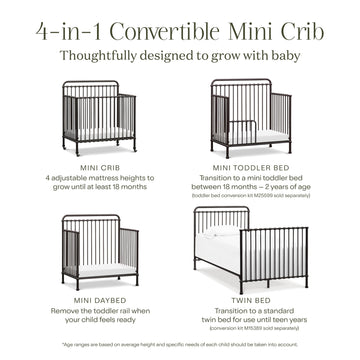 Namesake Winston 4-In-1 Convertible Mini Crib W/Removable Wheels - Converts To Toddler Bed, Daybed & Twin-Size Bed - Greenguard