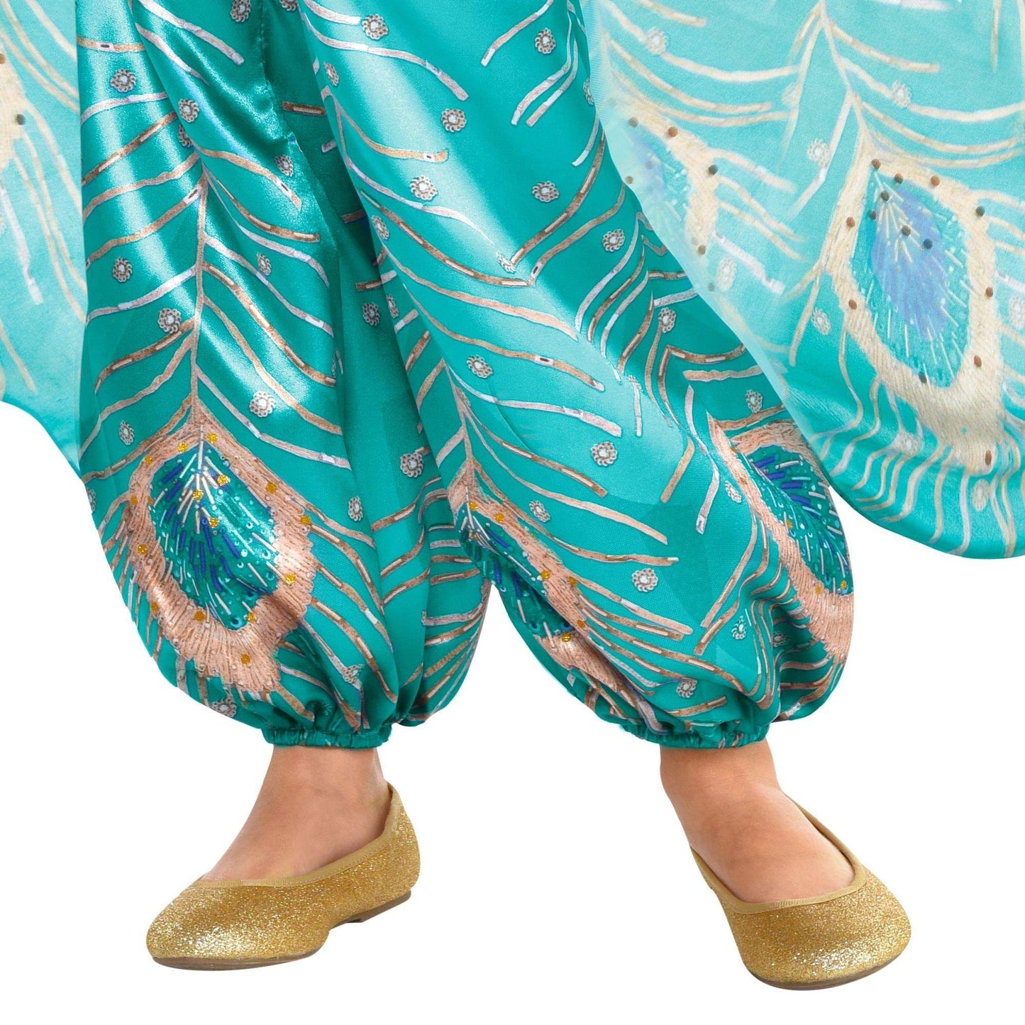 Party City Princess Jasmine Whole New World Costume For Kids, Disney Aladdin, Size Small, Peacock Jumpsuit With Cape