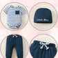 Renotemy Baby Boy Summer Clothes Short Sleeve New To The Crew Toddler Boy Clothes Outfits Stripe Blue Linen Boy Outfits 12-18 Mo