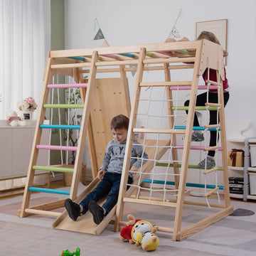 Avenlur Magnolia Indoor Playground 7-In-1 Jungle Gym Playset For Kids 2-6Yrs - Slide, Climbing Wall, Rope Wall Climber, Monkey B