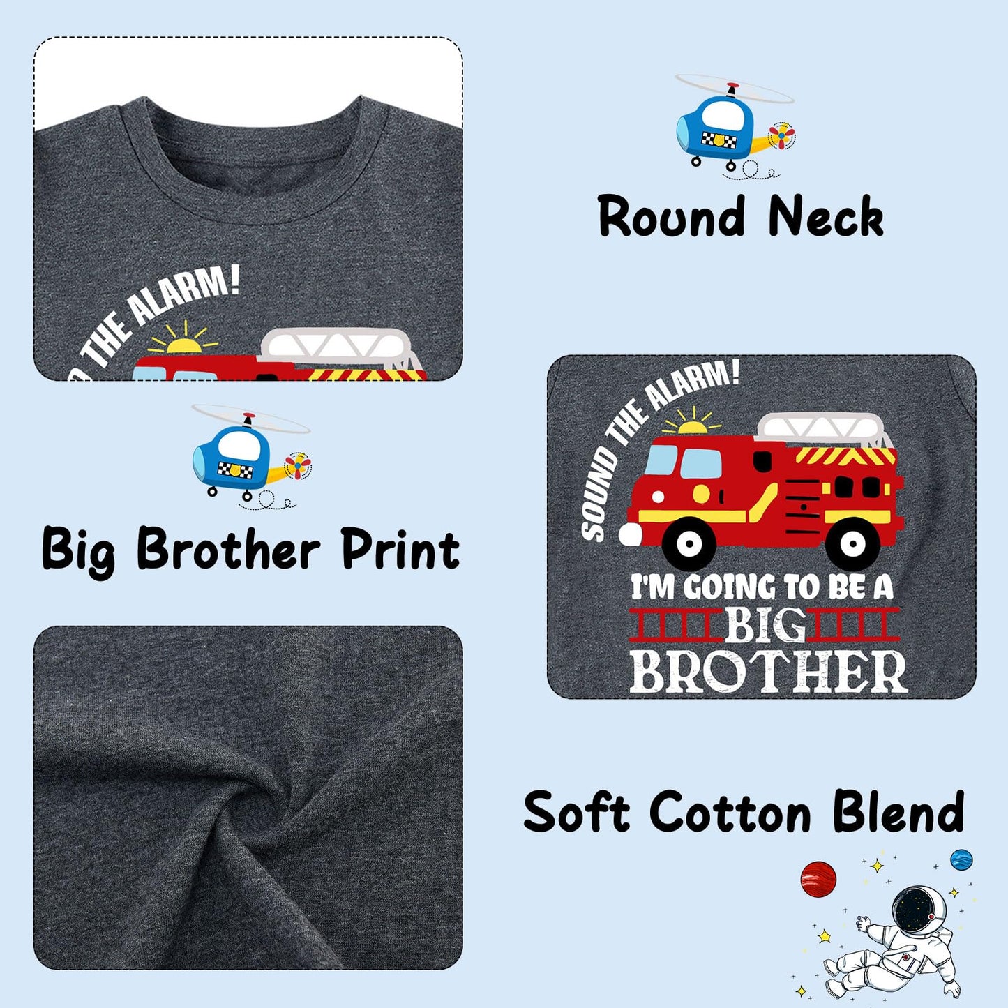 Funnycokid Big Brother Shirt 3T 2T Big Bro Short Sleeve Firetruck Fire Engine Black Big Brother Toddler T Shirt Pregnancy Announ