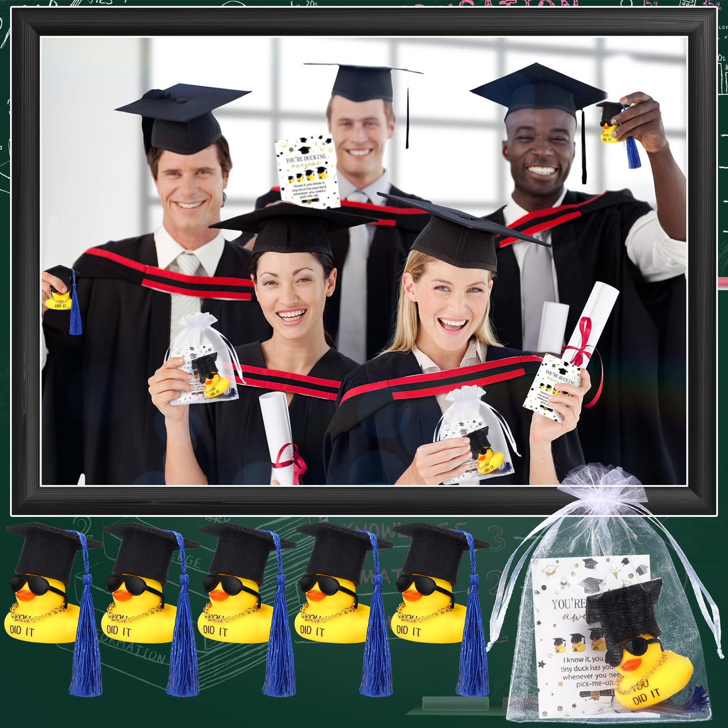 200 Pcs 2025 Graduation Party Favors Includes 2 Inch 50 Pcs Graduation Rubber Ducks with Necklace Sunglasses for Bath Pool 50 Pc