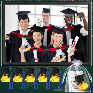 200 Pcs 2025 Graduation Party Favors Includes 2 Inch 50 Pcs Graduation Rubber Ducks with Necklace Sunglasses for Bath Pool 50 Pc
