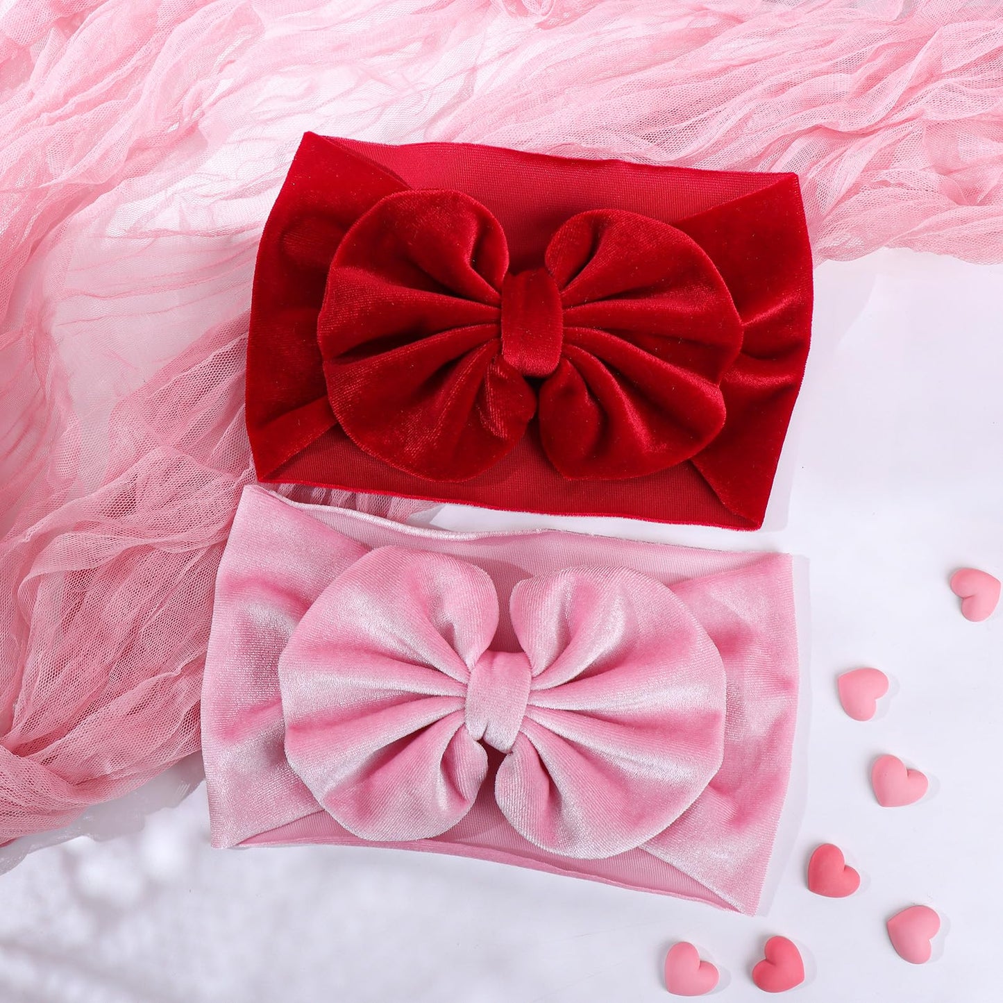 Yanjie Hairband - Velvet Bows For Baby Girls, Soft Handmade Headbands, Ideal Gifts For Toddlers, Girls Infant, Kids, 2 Pack - Re
