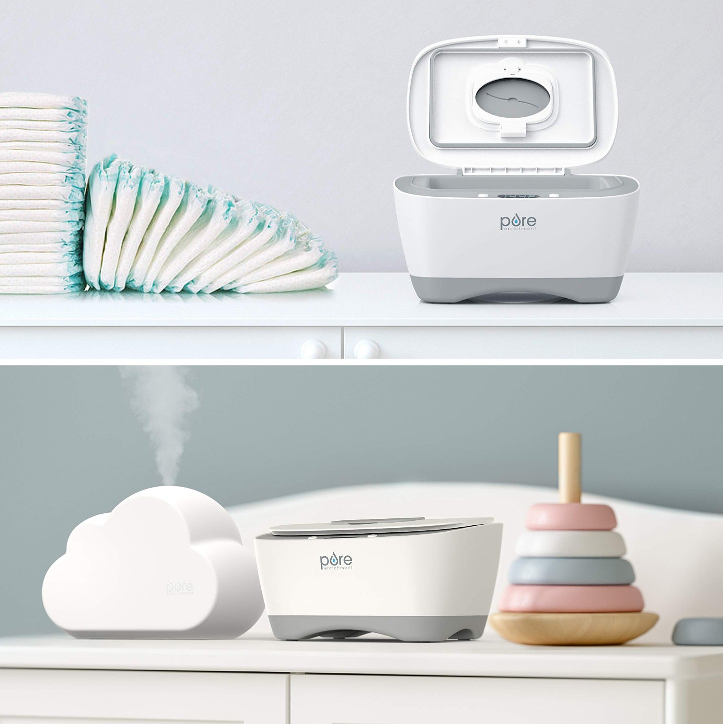 Purebaby Wipe Warmer With Digital Display - Easy-Feed Dispenser With 3 Heat Settings, Lcd Display, 80 Wipe Capacity, Naturally S