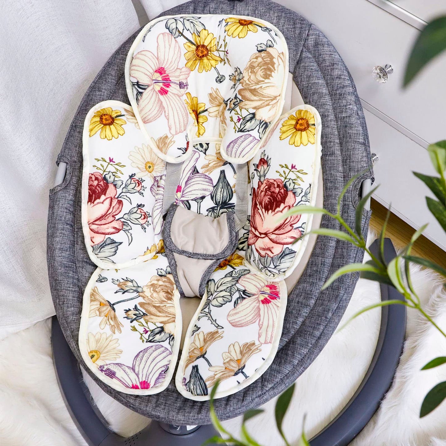 Hnhuaming Floral Baby Car Seat Head And Body Support,2-In-1 Reversible Carseat Insert,Soft Cushion For Stroller, Swing, Bouncer,