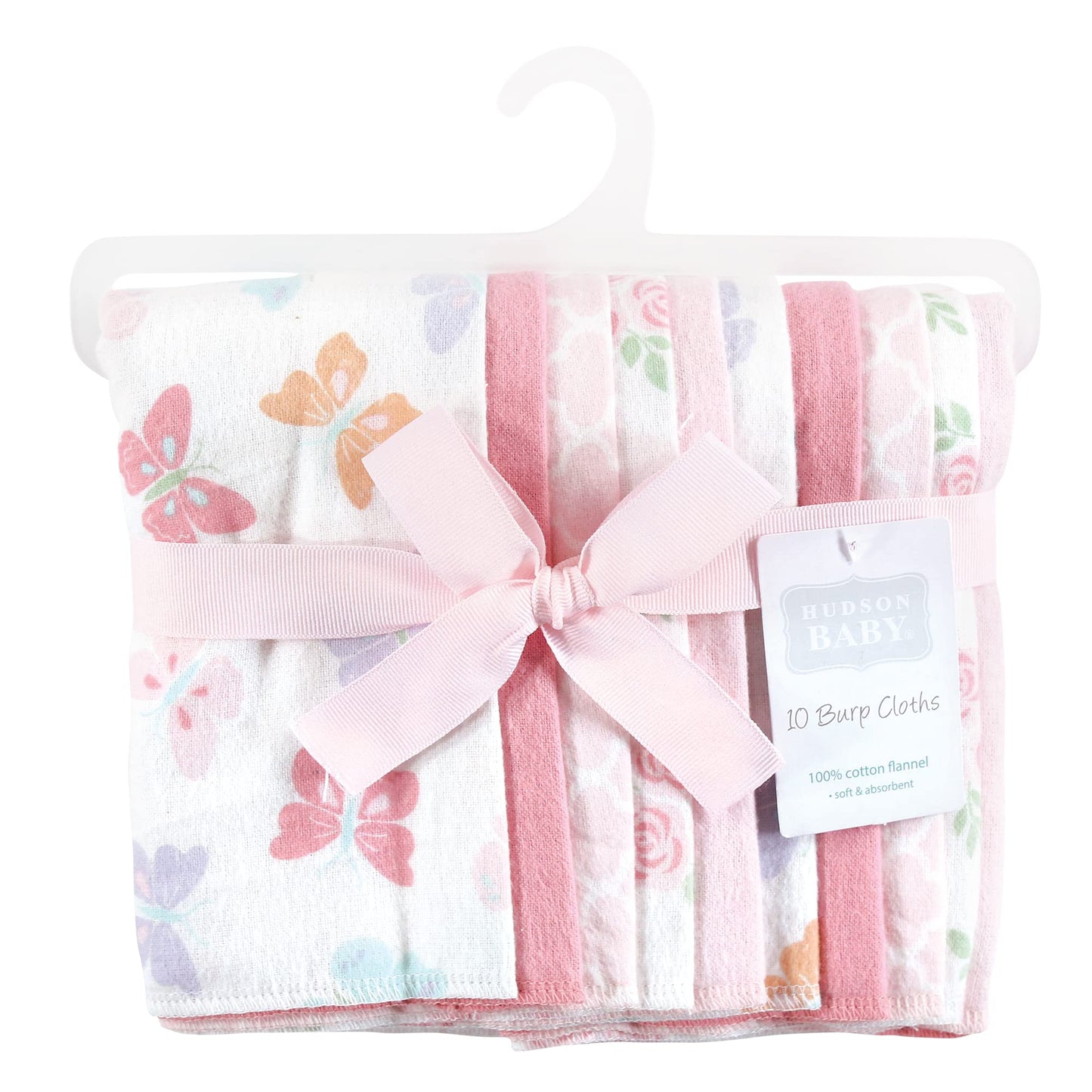 Hudson Baby Unisex Baby Cotton Flannel Burp Cloths, Pastel Butterfly, One Size