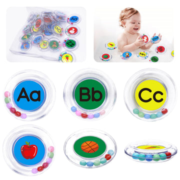 26pcs Letters Floating Alphabet Bath Toys Ring, Mold Free Bathtub Toys Water Pool Toys Set with Mesh Bag for Kids Babies Toddler