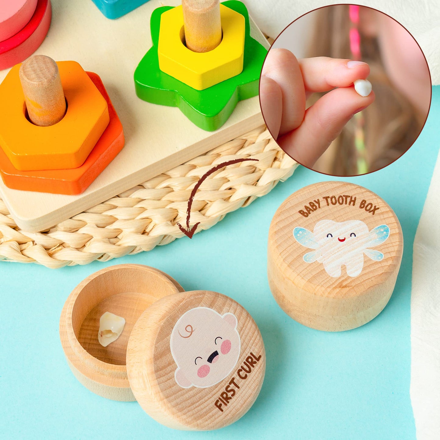 2Pcs Baby Keepsake Box For First Tooth And Curl, Wooden Tooth Fairy Box To Place Under Pillow Cute Lost Tooth First Haircut Keep