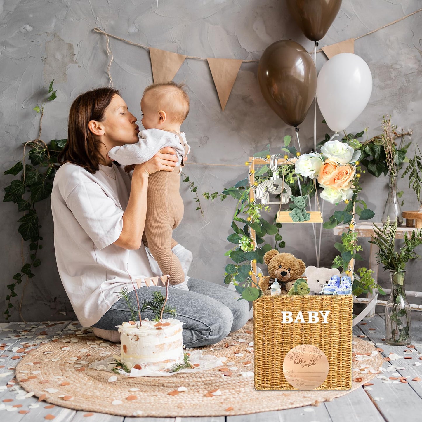 Baby Shower Crate Closet, Lighted Large Hand-Woven Rattan Storage Crates With Handle, Baby Shower Gifts, Baby Welcome Box Nurser