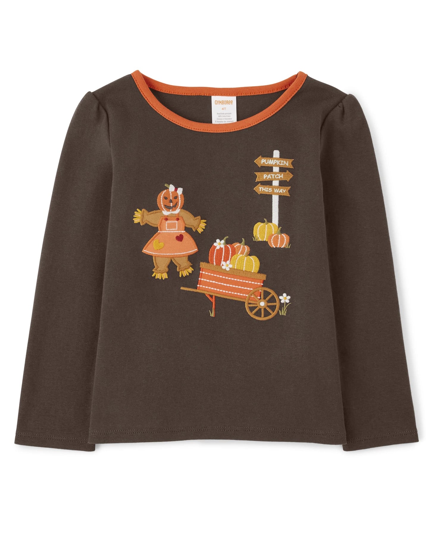 Gymboree Girls And Toddler Embroidered Graphic Long Sleeve T-Shirts, Pumpkin Scene, 18-24 Months