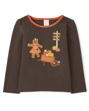 Gymboree Girls And Toddler Embroidered Graphic Long Sleeve T-Shirts, Pumpkin Scene, 18-24 Months