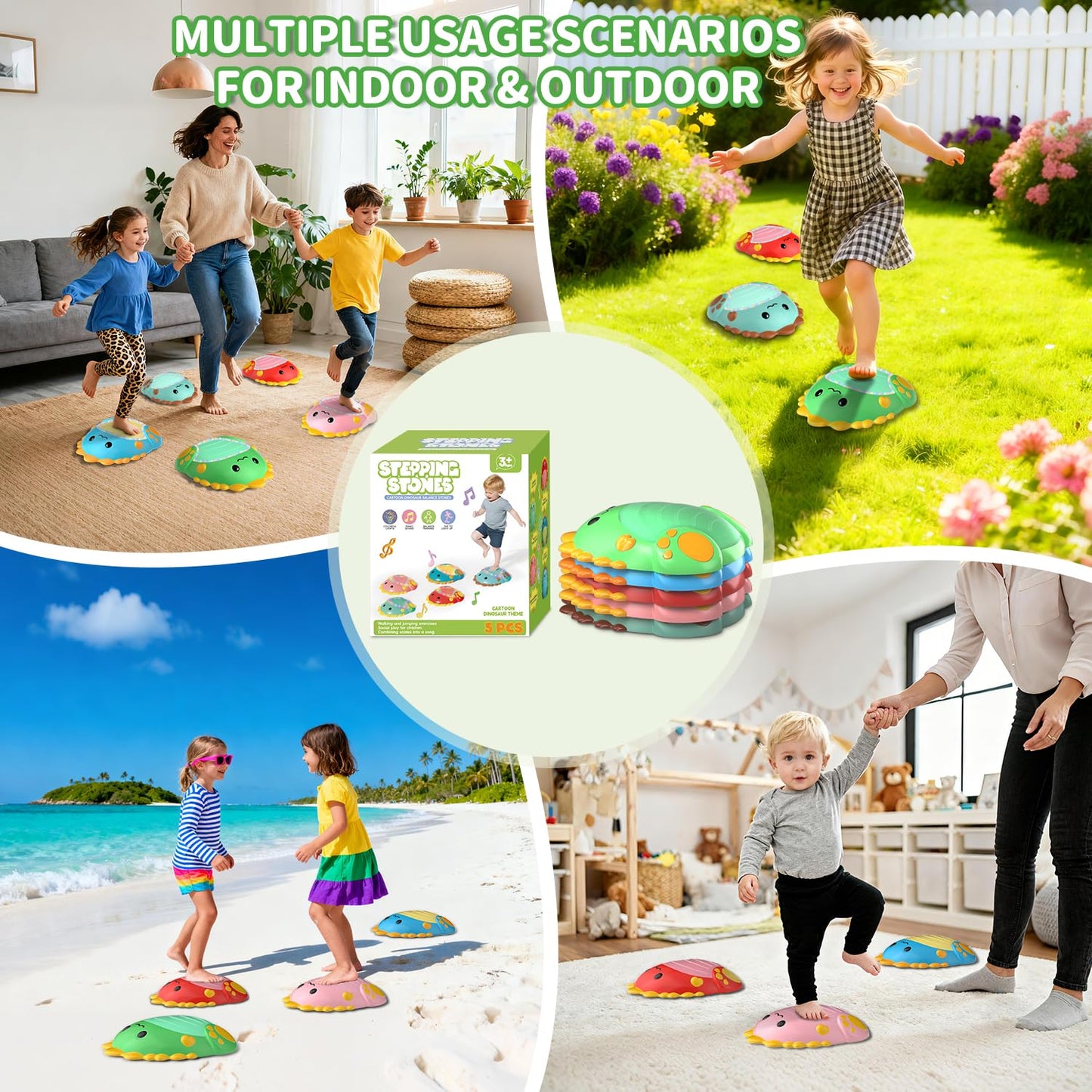 Toys Stepping Stones for Kids Toddler: 5Pcs Upgraded Light up & Music Non-Slip Sensory Balance Toys with 5 Rechargeable Batterie