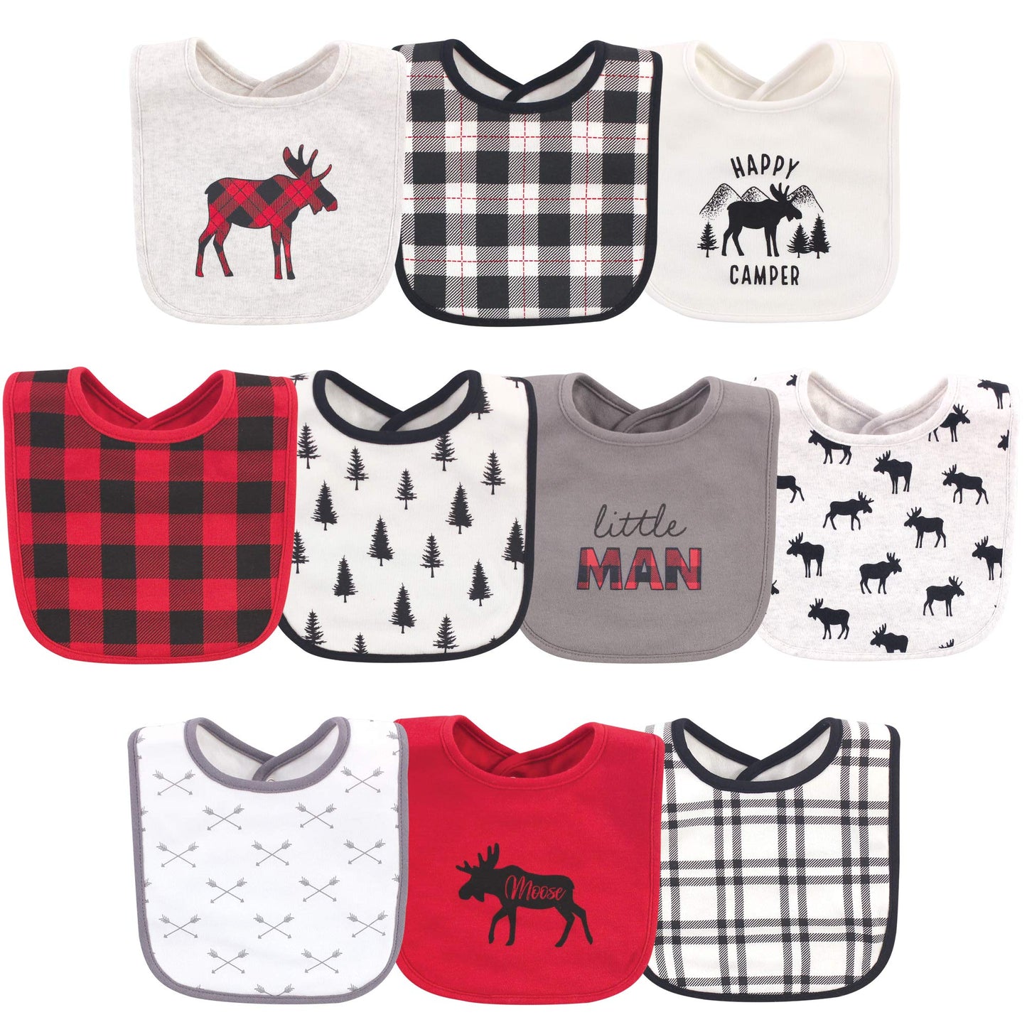 Hudson Baby Unisex Baby Cotton Bibs, Buffalo Plaid Moose, One Size