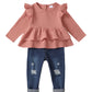 Girl Baby Clothes 12-18 Months Cute Girl Outfits Ruffle Long Sleeve Shirts Denim Pants 18 Months Girl Clothes Fall Winter Baby C