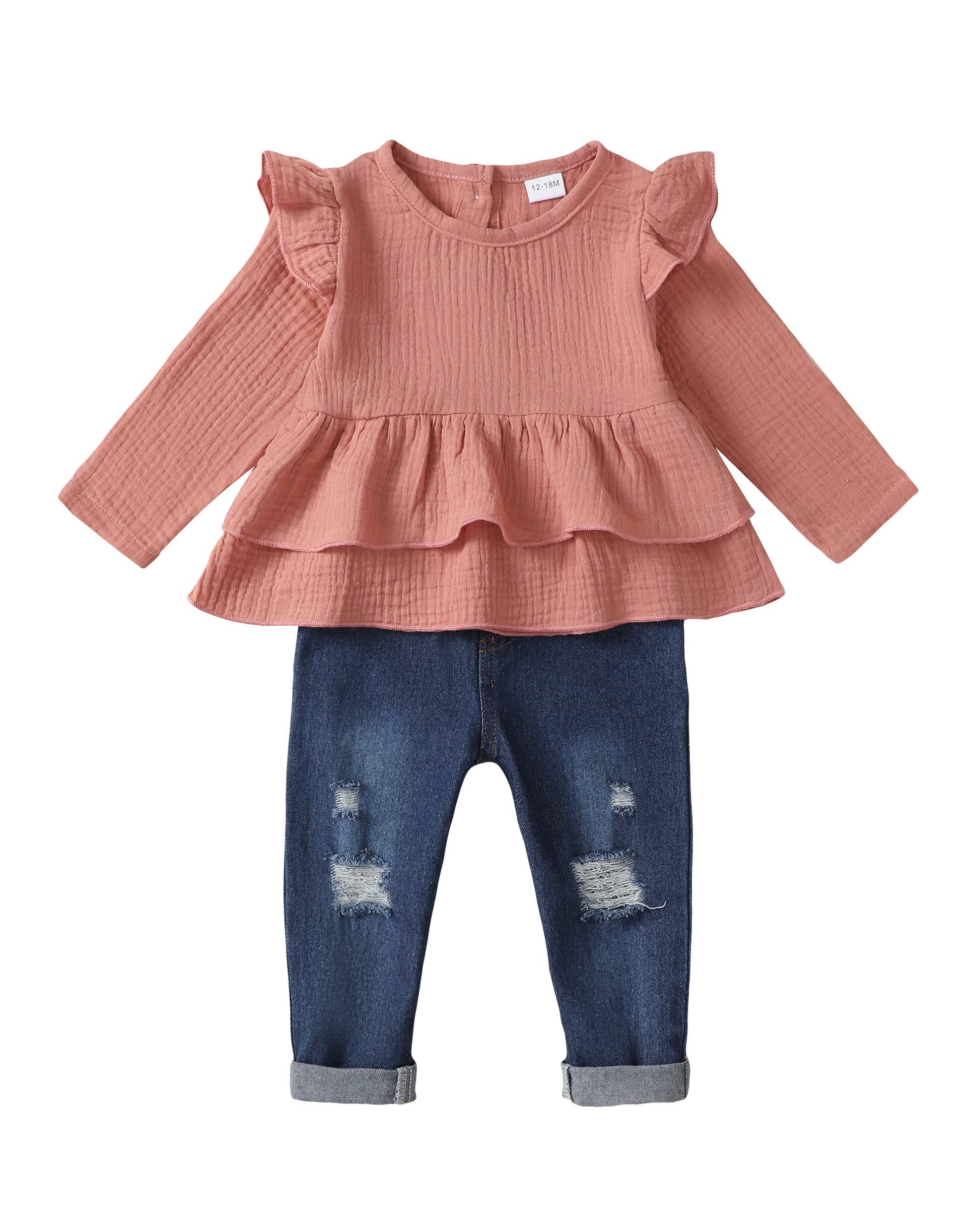 Girl Baby Clothes 12-18 Months Cute Girl Outfits Ruffle Long Sleeve Shirts Denim Pants 18 Months Girl Clothes Fall Winter Baby C