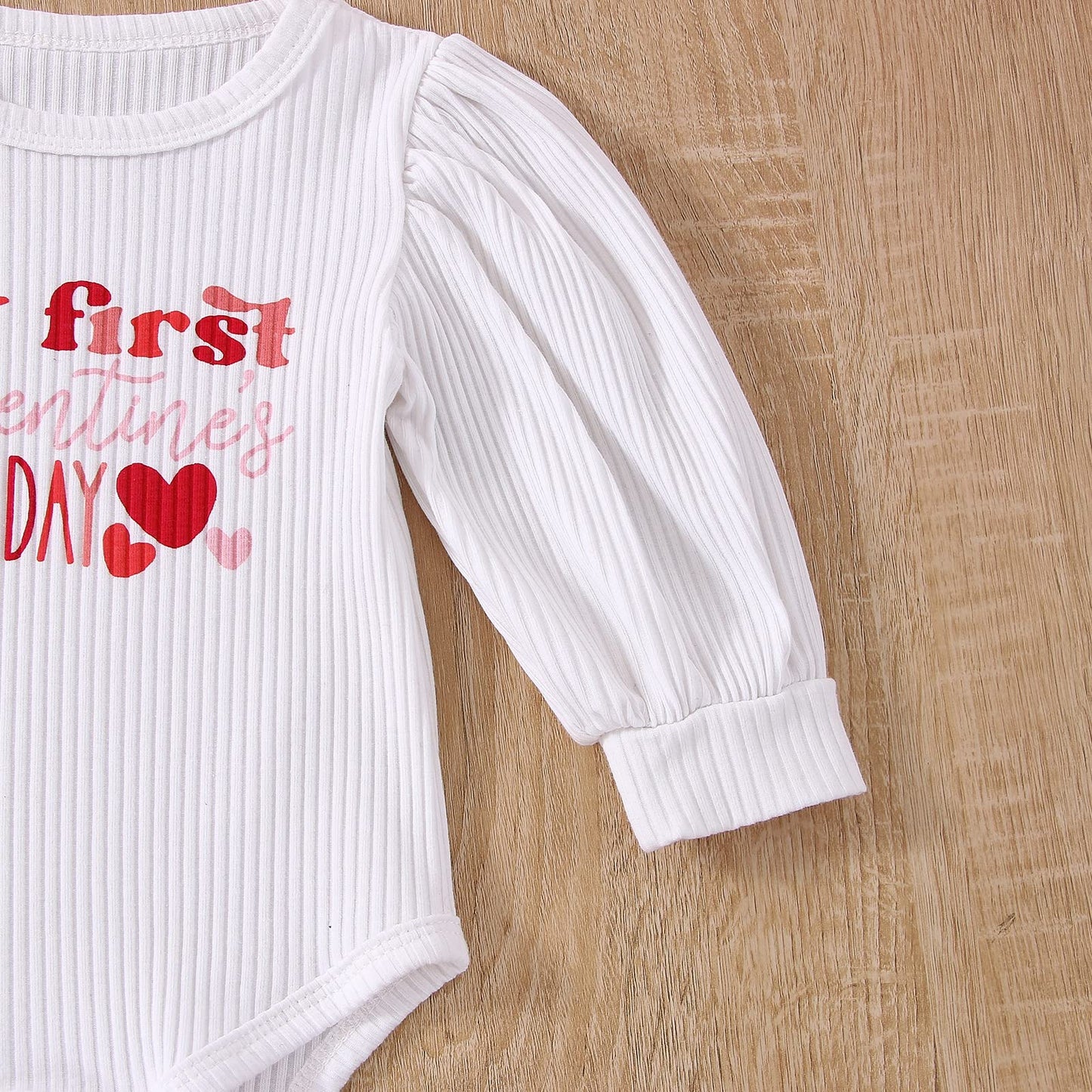 Twopumpkin My First Valentines Day Baby Girl Outfit Heart Onesie+Bell Bottoms+Headband Newborn Valentines Day Clothes Spring 12-