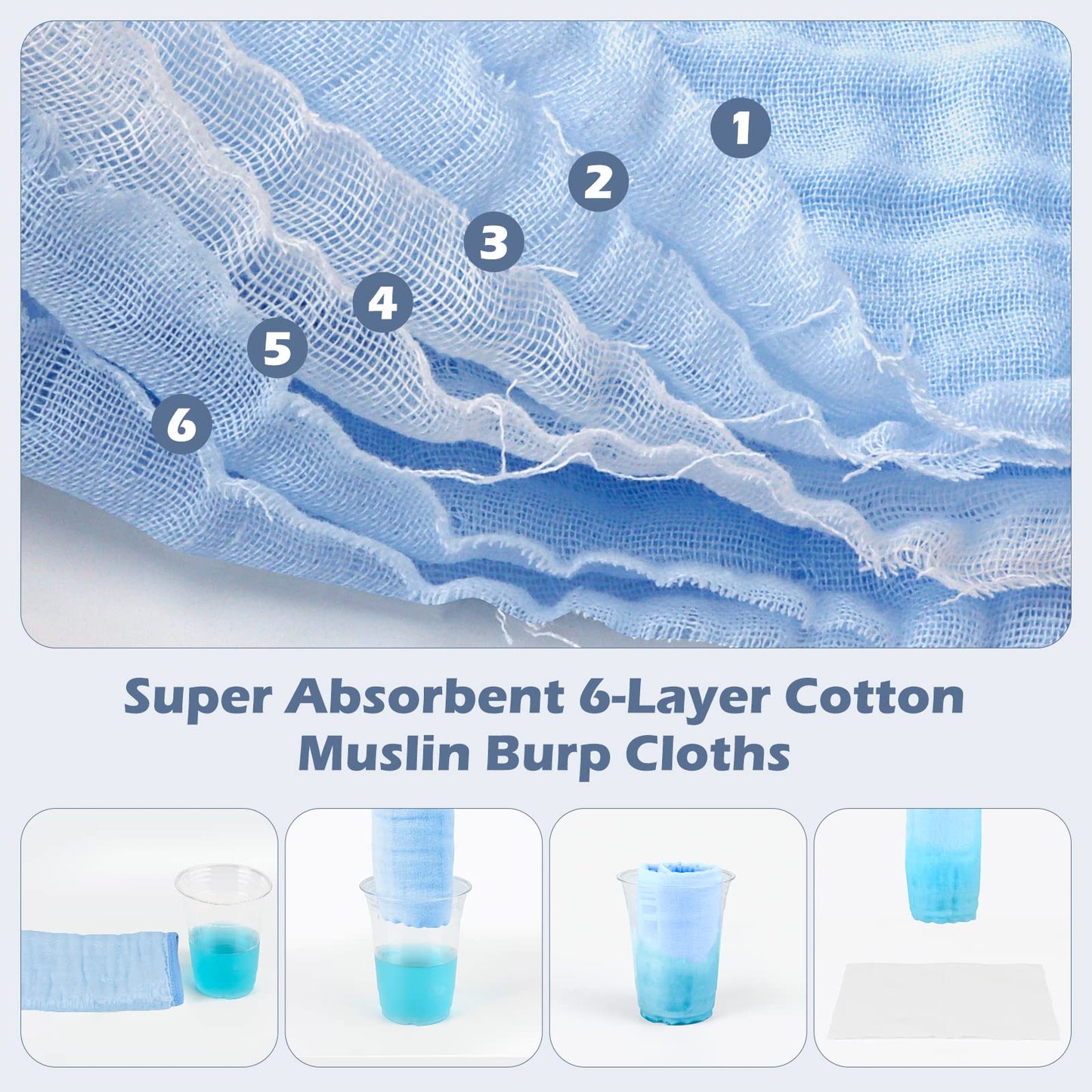 Maliton Baby Boy Muslin Burp Cloths 6 Pack Large 20x10 100% Cotton Burp Rags Absorbent and Soft 6 Layers Baby Spit Up Rags N