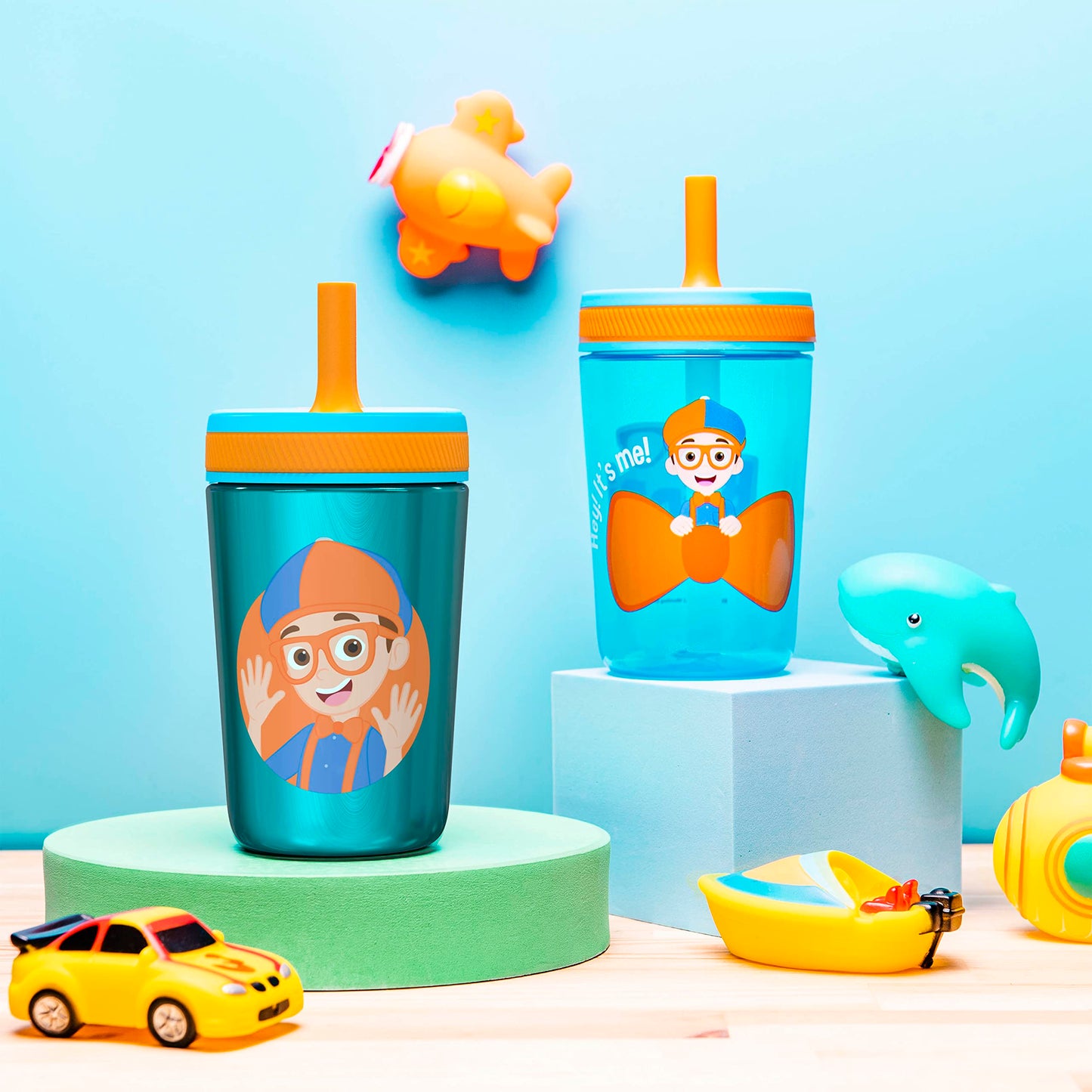 Zak Designs Blippi Kelso Toddler Cups For Travel Or At Home, 12Oz Vacuum Insulated Stainless Steel Sippy Cup With Leak-Proof Des