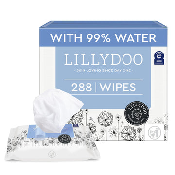 LILLYDOO Baby Wipes with 99% Water - Unscented, Hypoallergenic, Plant-Based, Strong & Plastic-Free, Compostable, 4 resealable Pa