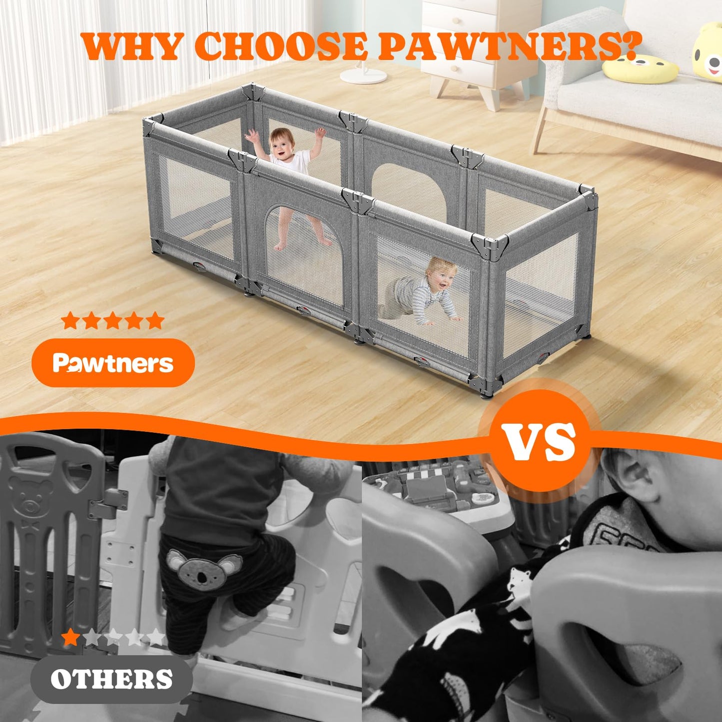 Portable Playpen For Babies And Toddlers With Foldable Adjustable Shape & Size, 56' L X 56' W X 28' H, 21 Square Feet, Baby F