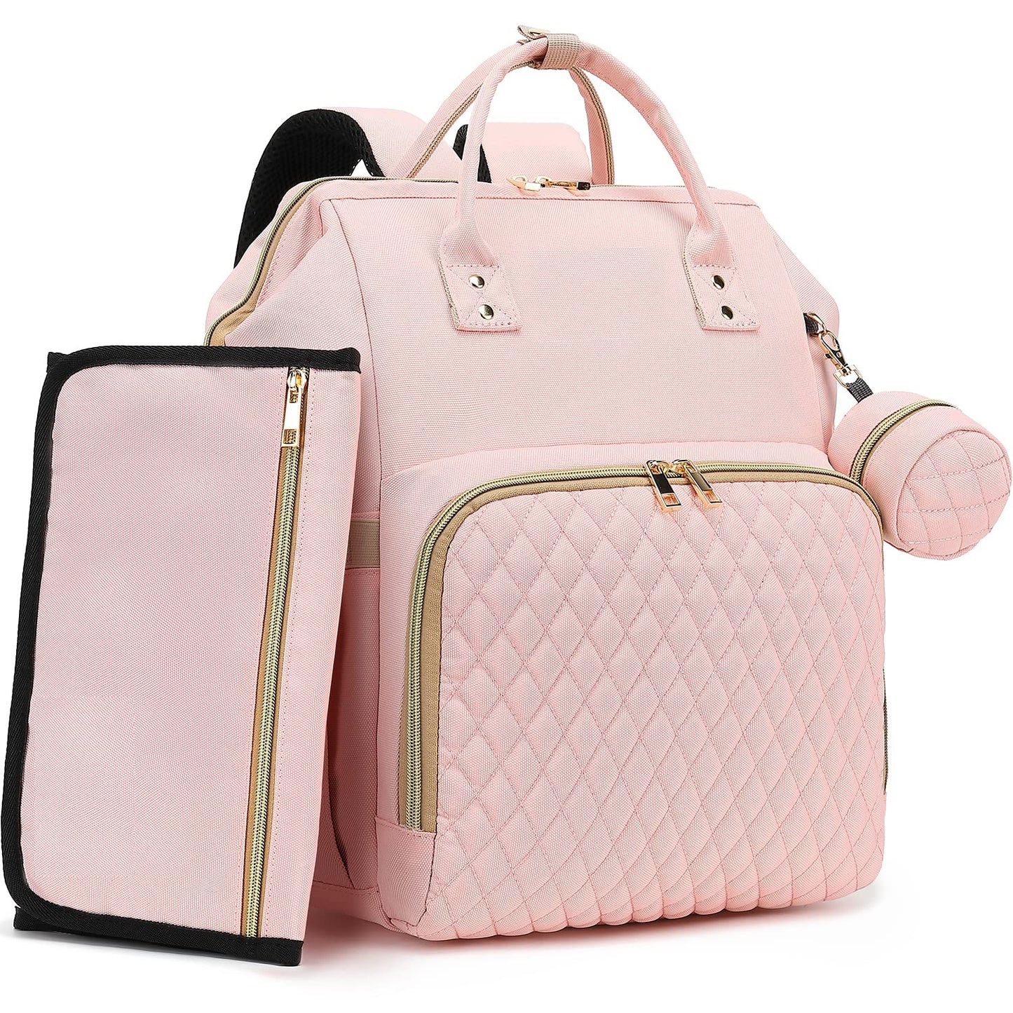 Baby Diaper Bag Backpack With Changing Pad, Pacifier Case - Pink Diaper Bags For Girl Boy Newborn Unisex Infant Toddler - Baby T