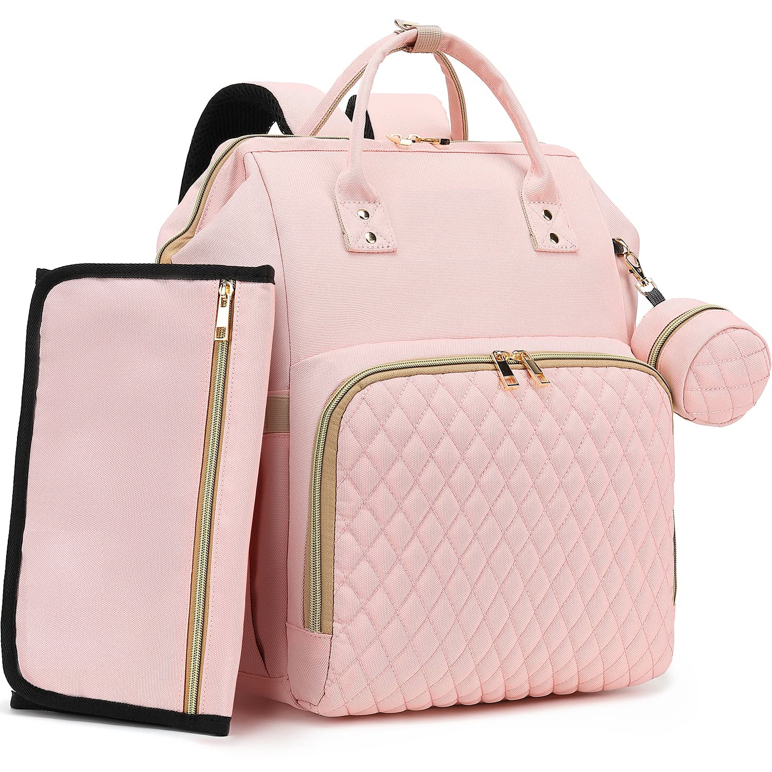 Baby Diaper Bag Backpack With Changing Pad, Pacifier Case - Pink Diaper Bags For Girl Boy Newborn Unisex Infant Toddler - Baby T