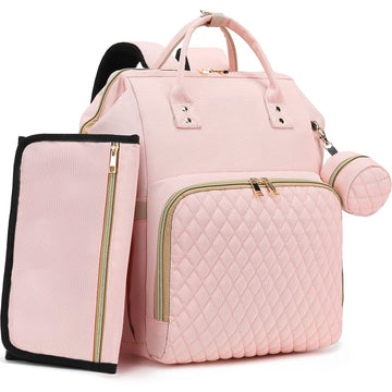 Baby Diaper Bag Backpack With Changing Pad, Pacifier Case - Pink Diaper Bags For Girl Boy Newborn Unisex Infant Toddler - Baby T
