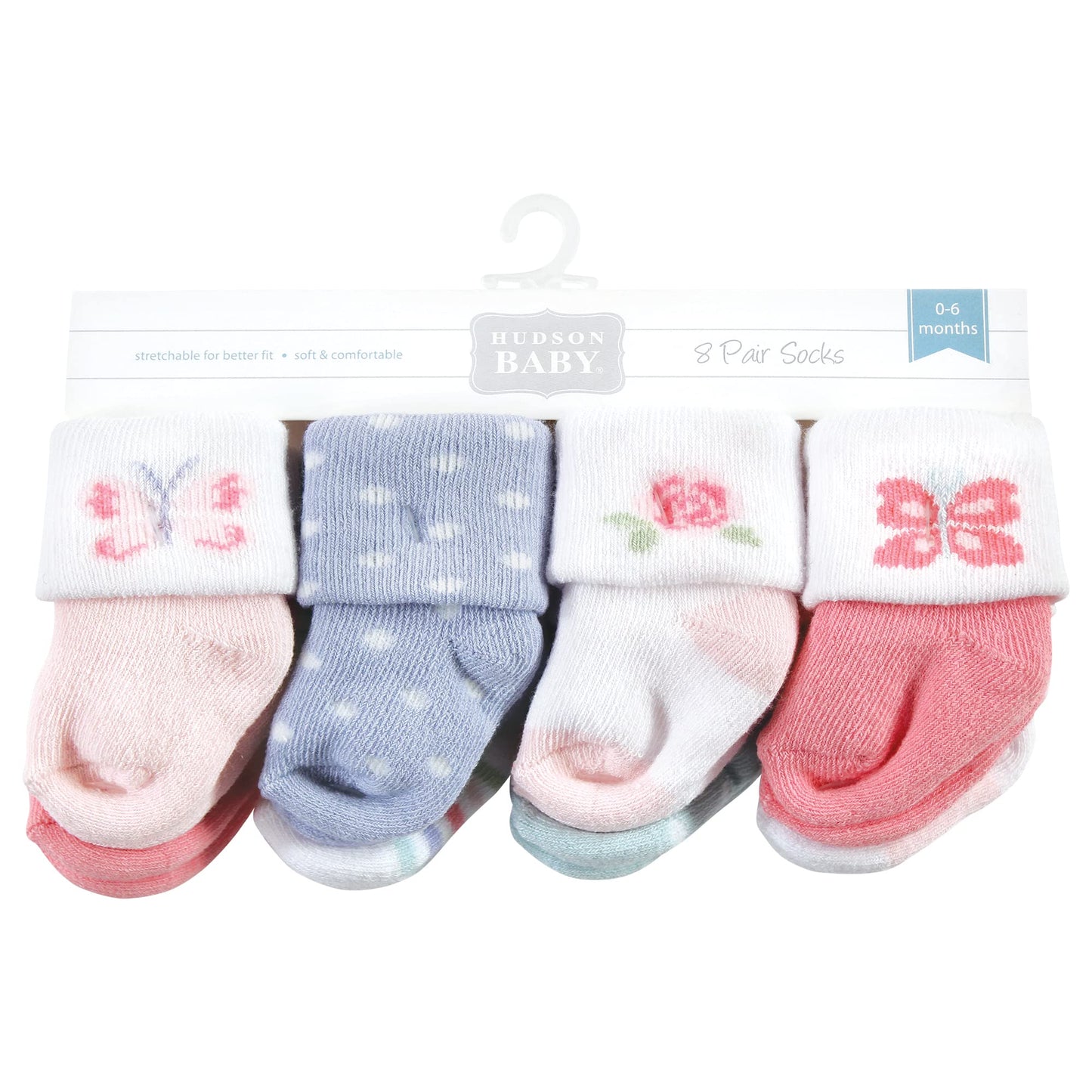 Hudson Baby Unisex Baby Cotton Rich Newborn And Terry Socks, Pastel Butterfly, 0-6 Months