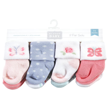 Hudson Baby Unisex Baby Cotton Rich Newborn And Terry Socks, Pastel Butterfly, 0-6 Months