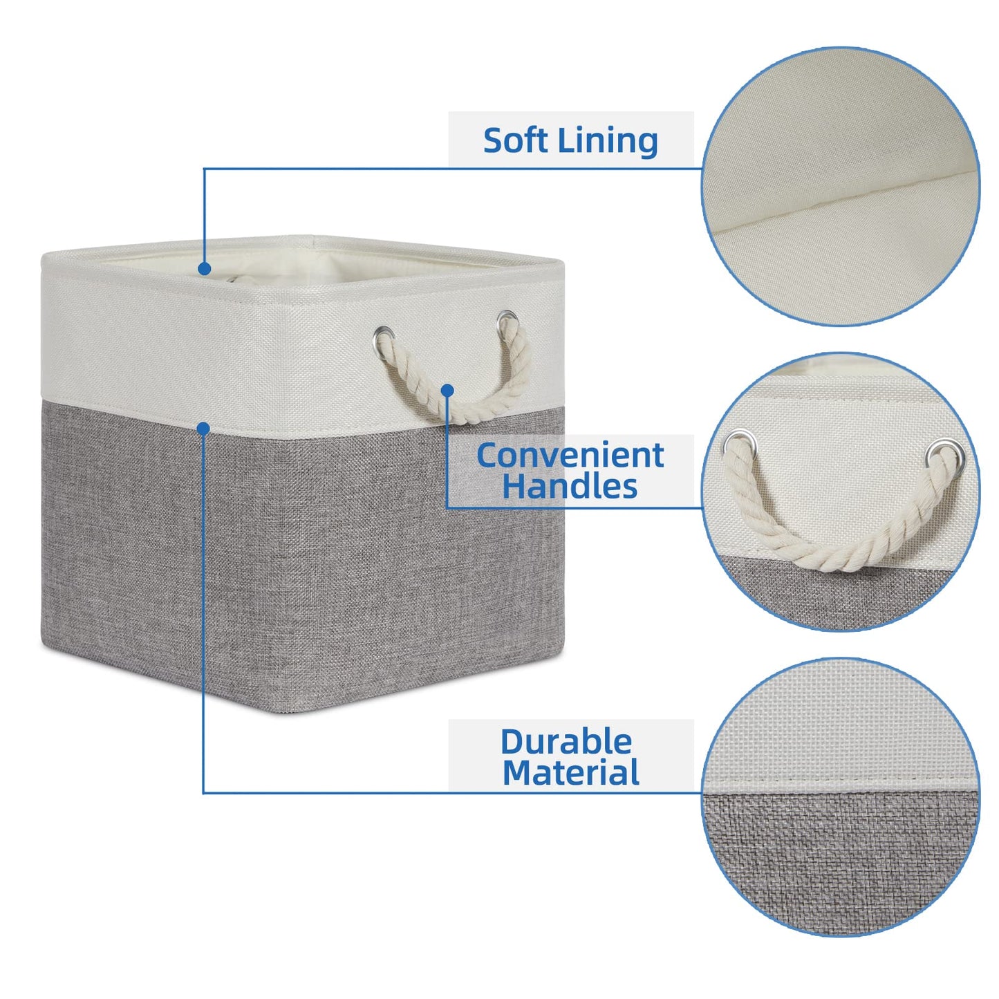Temary Fabric Storage Baskets For Organizing, Grey Basket For Shelves, Collapsible Baskets With Handles For Shelves, Nursery, Cl