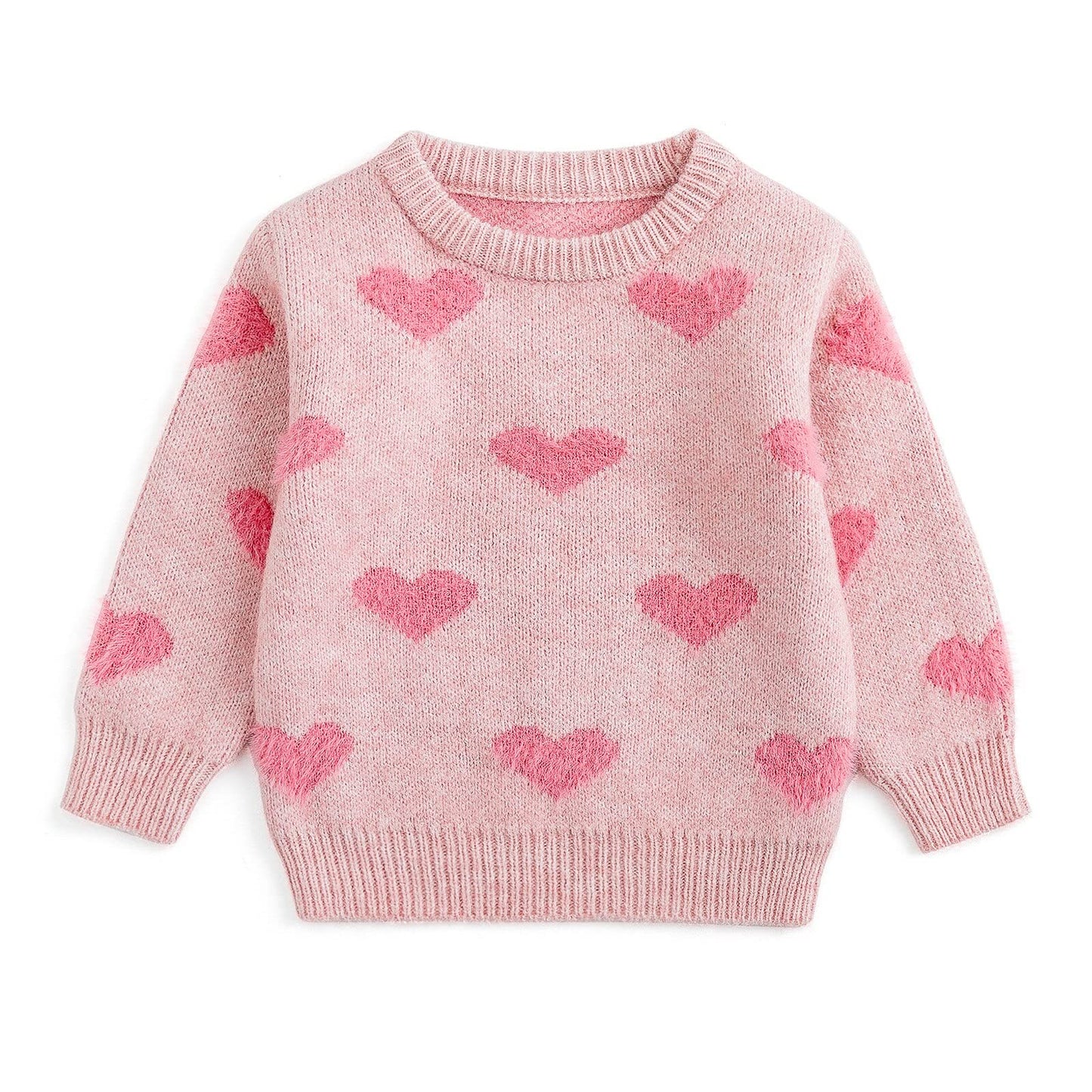 Curipeer Baby Girls Cute Heart-Print Pullover Sweater Turtleneck Longsleeve Thick Warm Knitted Sweater For Baby Girls 6-12 Month