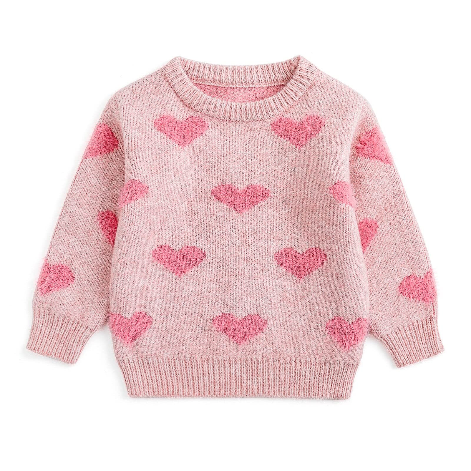 Curipeer Baby Girls Cute Heart-Print Pullover Sweater Turtleneck Longsleeve Thick Warm Knitted Sweater For Baby Girls 6-12 Month