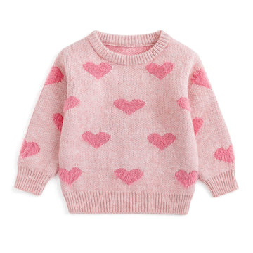 Curipeer Baby Girls Cute Heart-Print Pullover Sweater Turtleneck Longsleeve Thick Warm Knitted Sweater For Baby Girls 6-12 Month