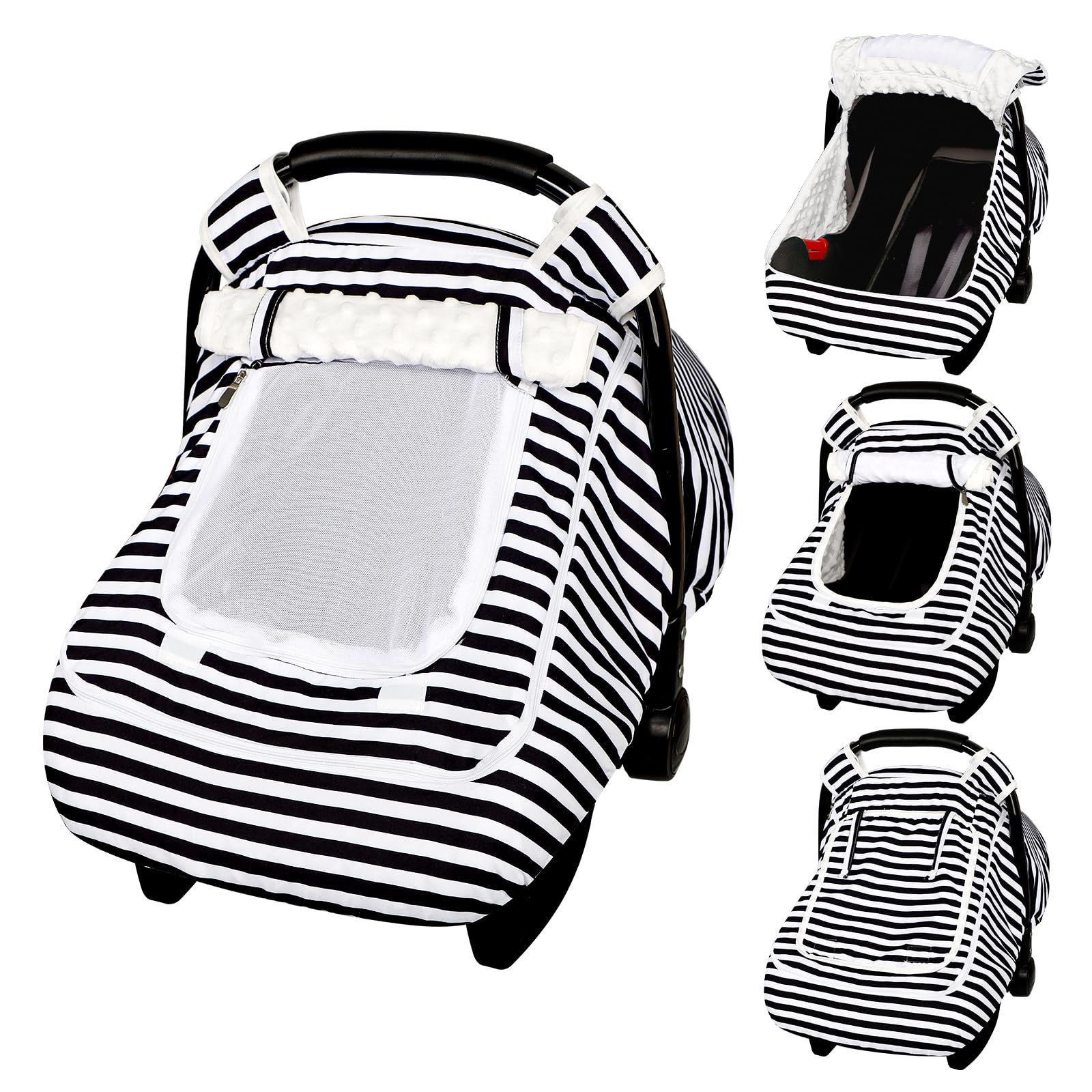 Car Seat Cover Baby,Winter Car Seat Covers for Boys Girls,Black Infant Car Seat,Lined with Minky Dots Fabri, Double-Layer Window