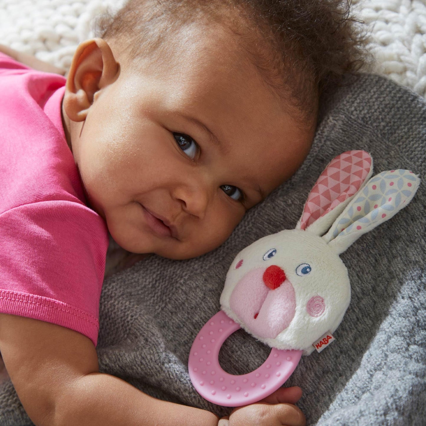 Haba Easter Bunny Teether And Grasping Toy For First Easter Gifts And Infant Easter Basket Stuffers, Crinkle Toys For Baby And T