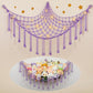 Macrame Kn0Ts Stuffed Animal Hammock Net With Fairy Lights  Purple Boho Cotton Wall Hanging Toy Storage Organizer For Nursery, 