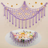 Macrame Kn0Ts Stuffed Animal Hammock Net With Fairy Lights  Purple Boho Cotton Wall Hanging Toy Storage Organizer For Nursery, 