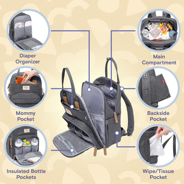 Ruvalino Diaper Bag Backpack, Neutral All-In-One Baby Bags For Boy Girl, Multifunction Large Travel Backpack (Dark Gray)