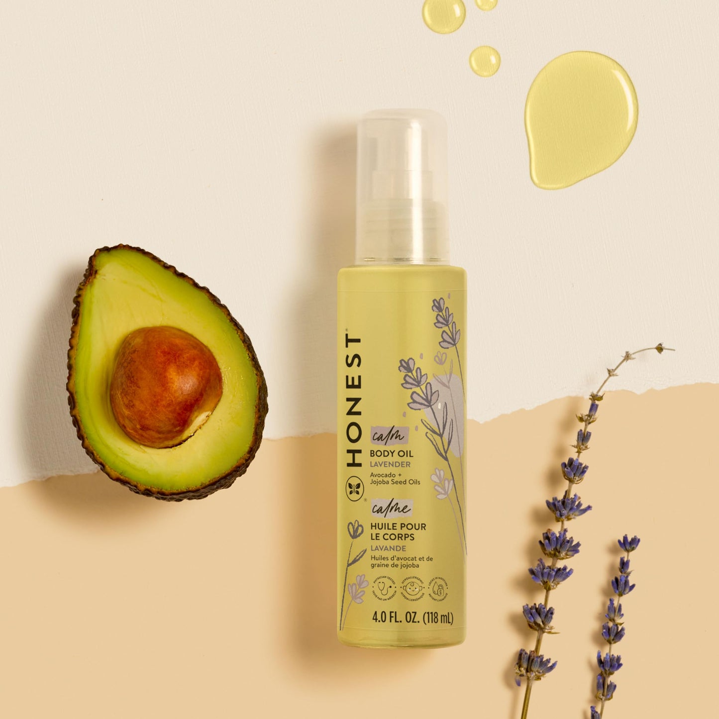 The Honest Company Lavender Infused Calming Body Oil  Gentle For Baby  Organic, Plant-Based, Hypoallergenic  4.0 Fl Oz