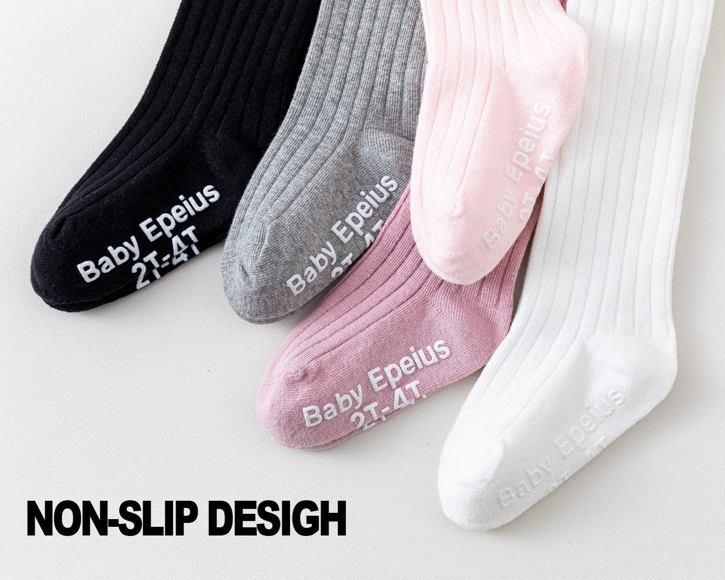 Epeius Baby Tights Baby Girls Non-Slip Ribbed Leggings Newborn Girls Seamless Cotton Stockings Pantyhose Footed Tights 3 Pairs P