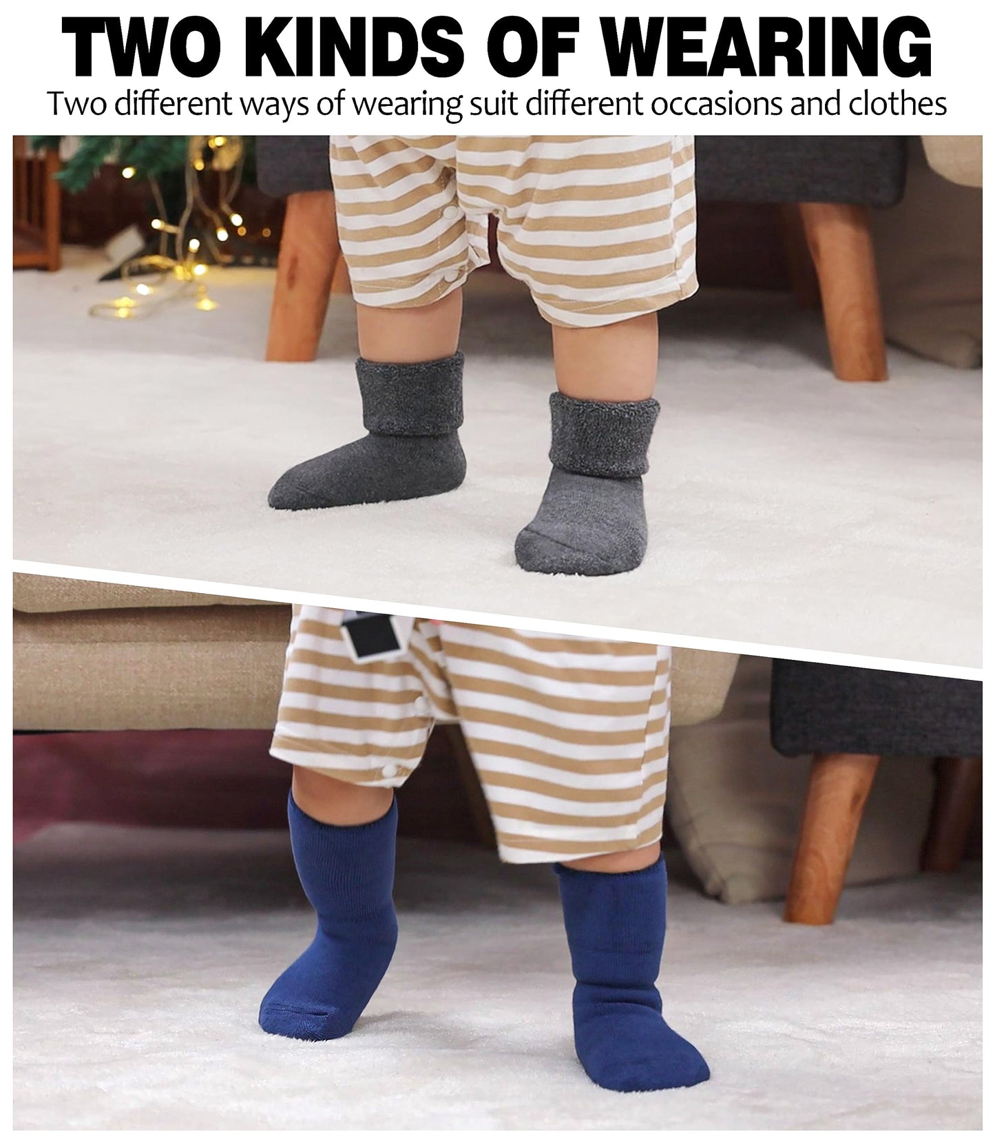 Sdbing Baby Boys Girls Grips Socks Infant Toddlers Kids Non Slip Warm Thick Cotton Ankle Crew Socks With Grippers (3-12 Months,