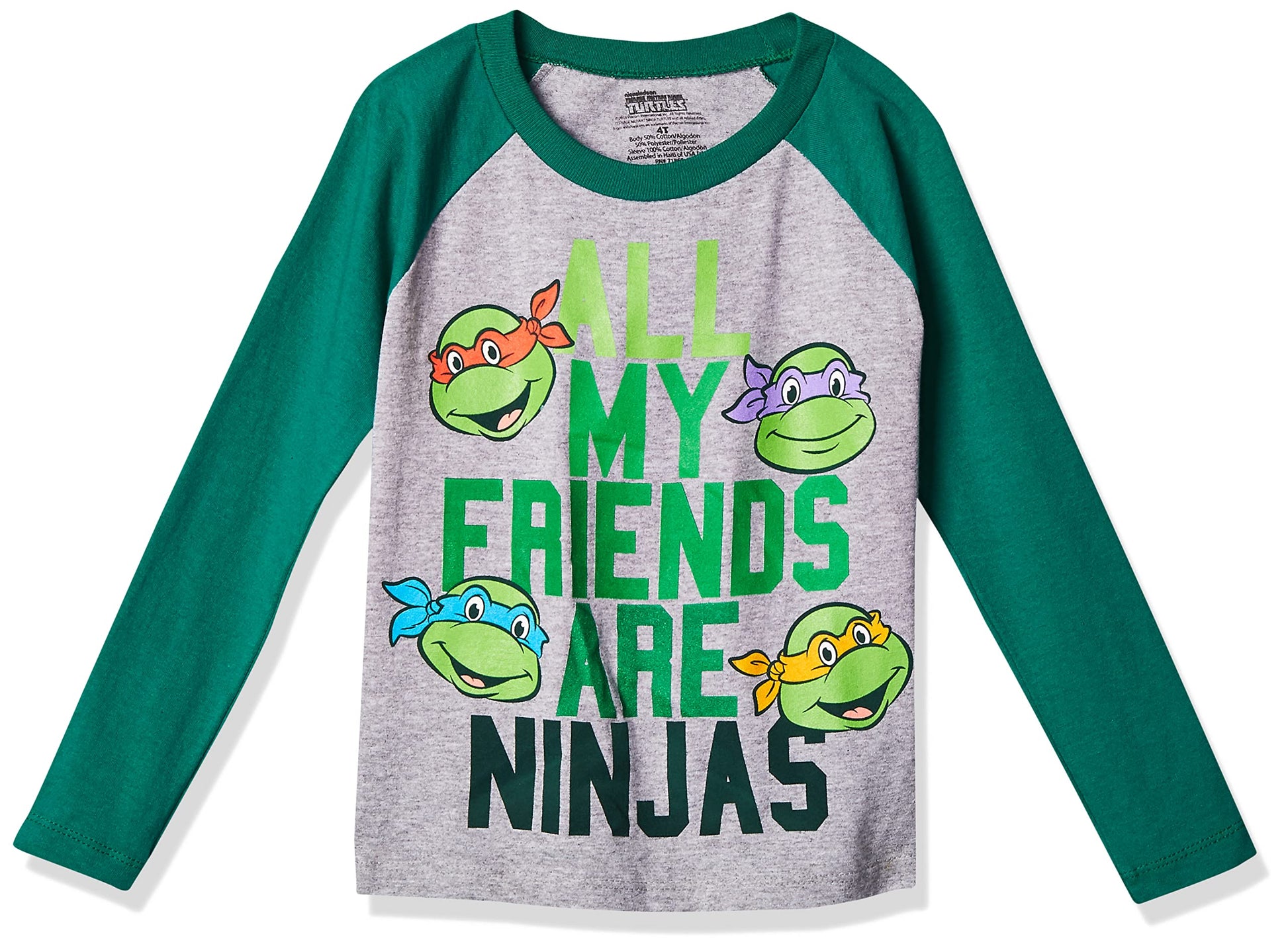Nickelodeon Baby Boys' Toddler Long Sleeve Tee, Heather/Kelly Green, 3T