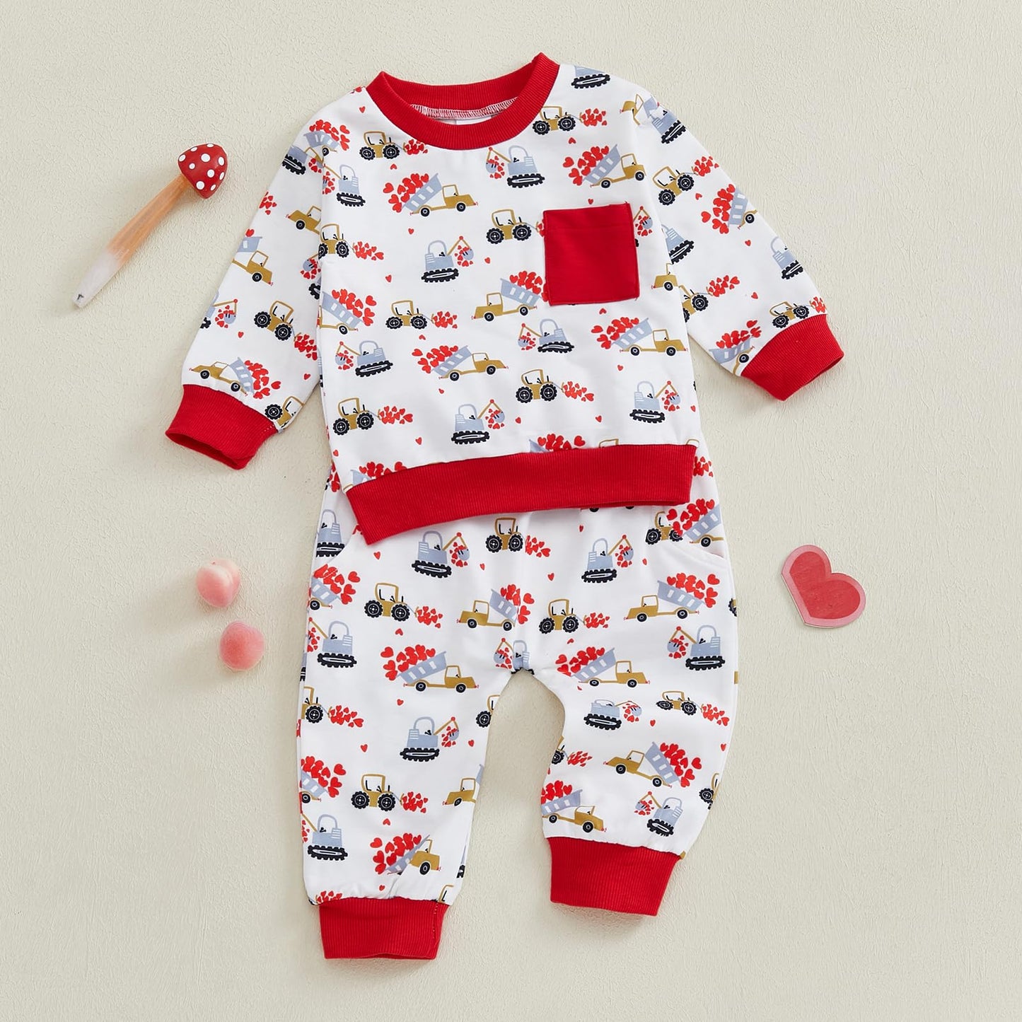 Beqeuewll Baby Boy Valentines Day Outfit Love Clothes Long Sleeve Truck Letter Sweatshirt Jogger Pants Outfits Winter Spring (Tr