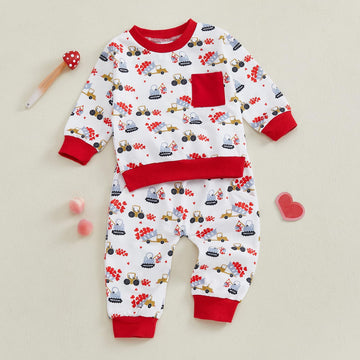 Beqeuewll Baby Boy Valentines Day Outfit Love Clothes Long Sleeve Truck Letter Sweatshirt Jogger Pants Outfits Winter Spring (Tr