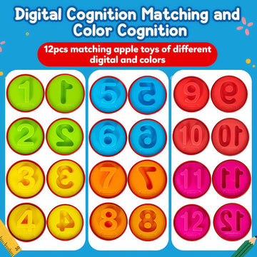 FQKIOMY Apple Toy,Montessori Educational Learning Number Matching & Color Sorting Toys for Toddlers 1-3,Fine Motor Shape Puzzle