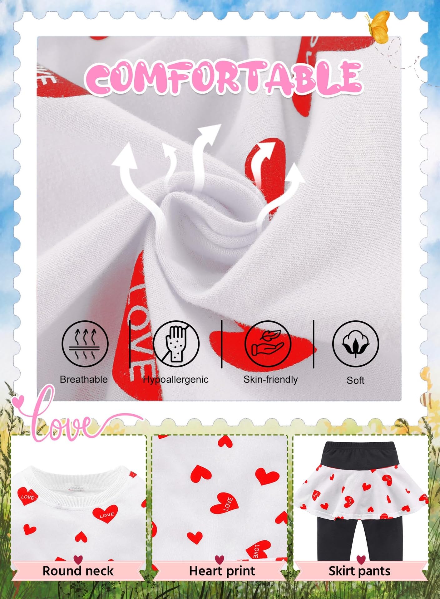 Bomdeals Adorable Cute Toddler Baby Girls Clothes Set,Long Sleeve T-Shirt +Pants Outfit(Age(5T), Whitered)
