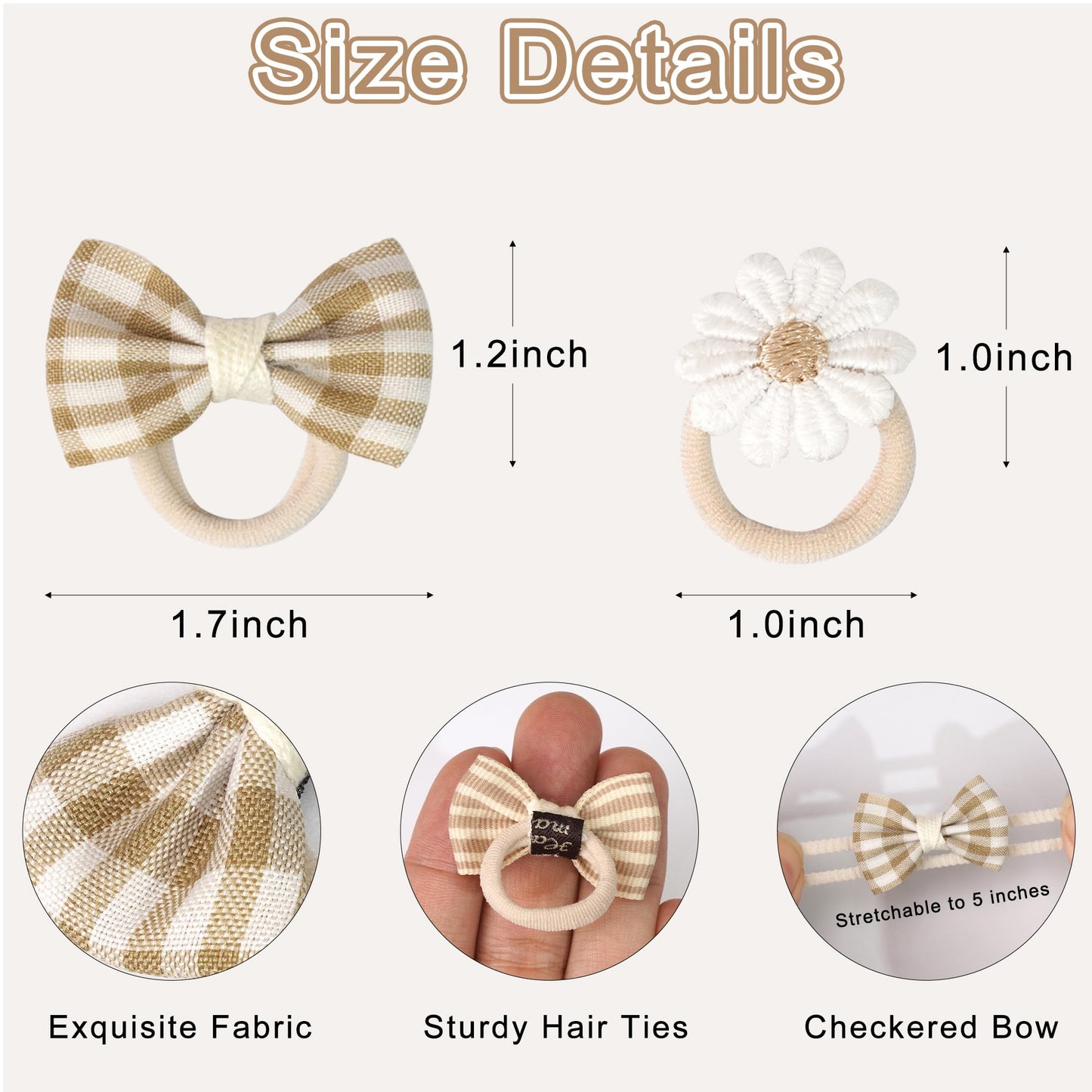 20Pcs Kahki Boutique Baby Girl Hair Ties With Flowers Bow, Hair Bow Ties For Toddler Girls, Elastics Ponytail Holders Pigtails R