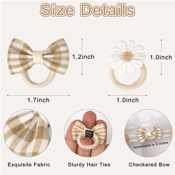 20Pcs Kahki Boutique Baby Girl Hair Ties With Flowers Bow, Hair Bow Ties For Toddler Girls, Elastics Ponytail Holders Pigtails R