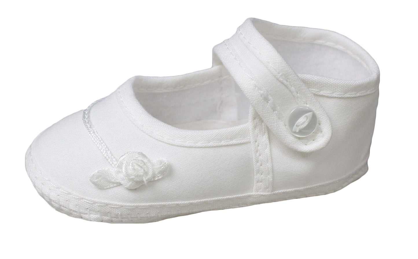 Little Things Mean A Lot Girls Cotton Batiste Shoe Embroidered with Tiny Braid and Rosebud - Size 2